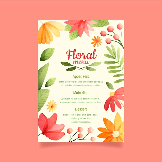 Vetor grátis modelo de menu floral em aquarela