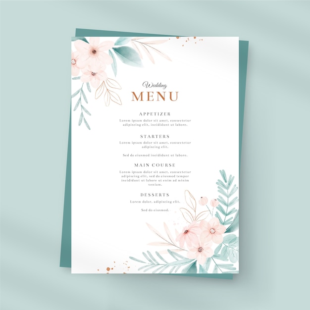 Modelo de menu floral em aquarela