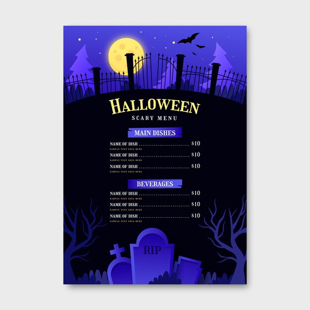 Modelo de menu gradiente de halloween