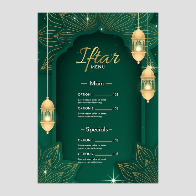 Vetor grátis modelo de menu gradiente iftar