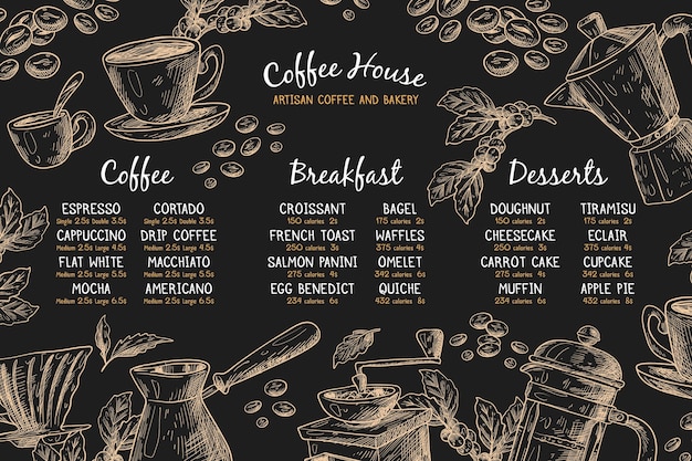 Vetor grátis modelo de menu horizontal com café