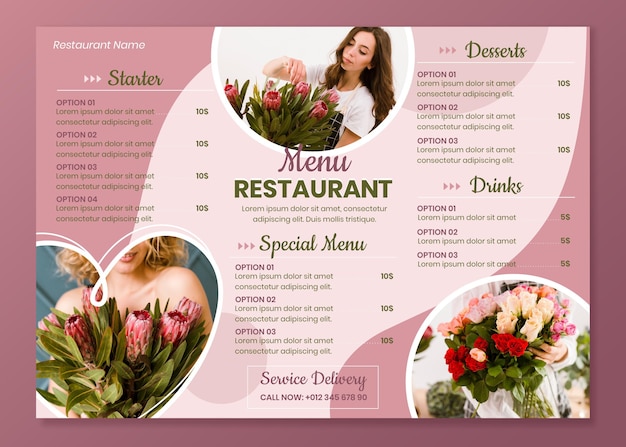Vetor grátis modelo de menu horizontal de restaurante