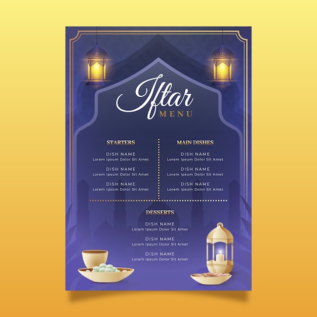 Modelo de menu iftar realista