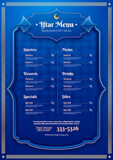 Vetor grátis modelo de menu iftar realista