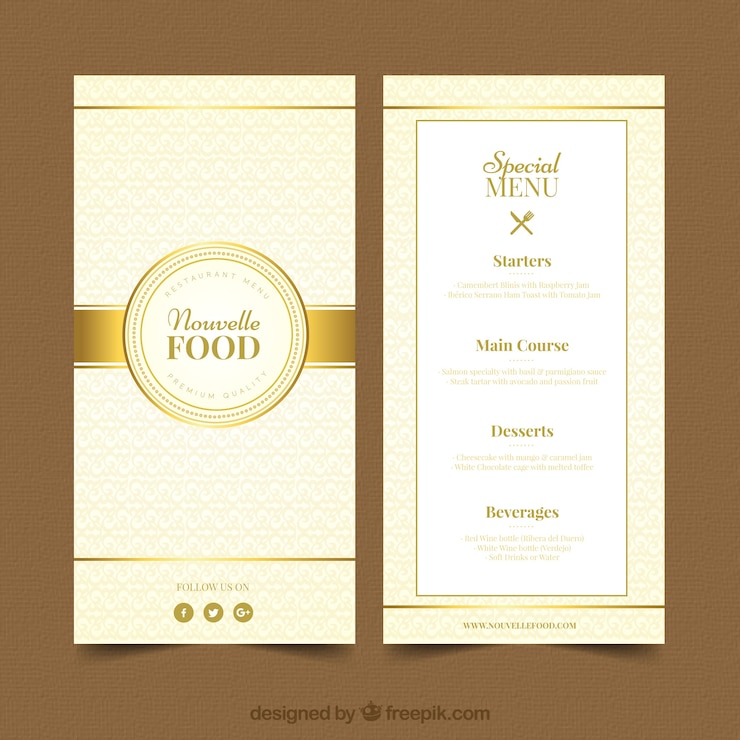 Vetor grátis modelo de menu moderno com estilo dourado