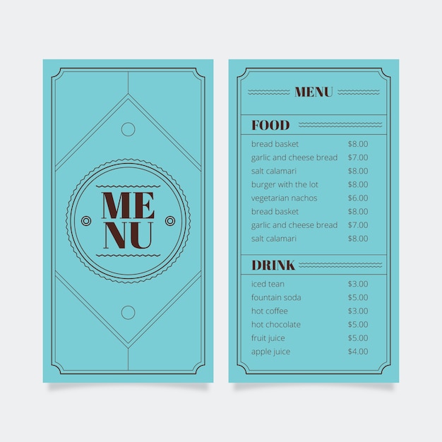 Modelo de menu para restaurante com moldura