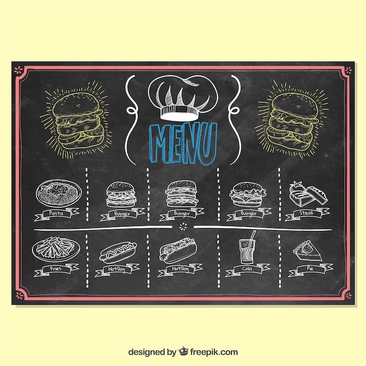 Vetor grátis modelo de menu para restaurante de fast food em estilo quadro-negro