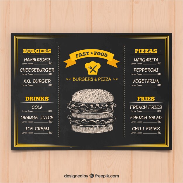 Modelo de menu para restaurante de fast food em estilo quadro-negro