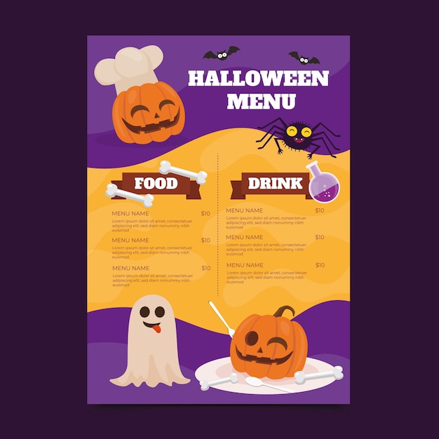 Modelo de menu plano de halloween