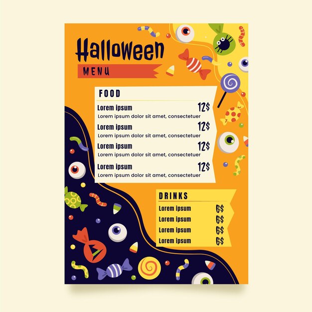 Modelo de menu plano de halloween