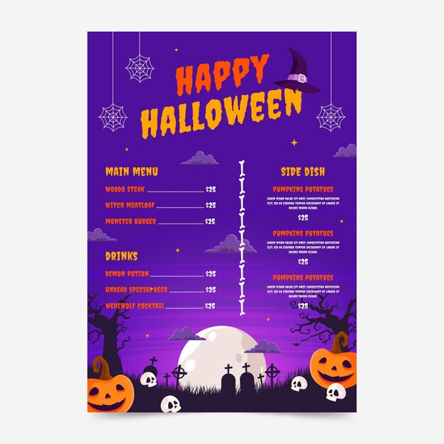 Modelo de menu plano de halloween