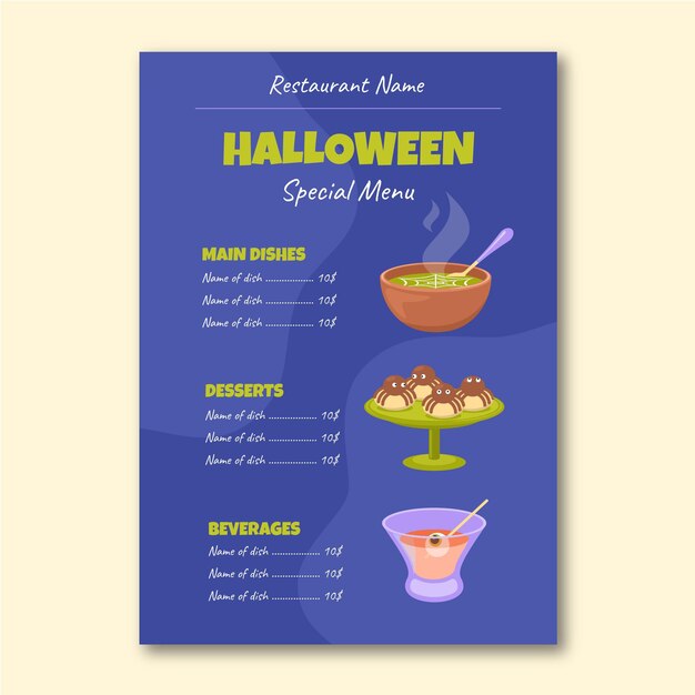 Modelo de menu plano de halloween