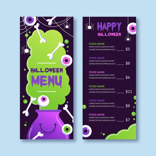 Modelo de menu realista de halloween