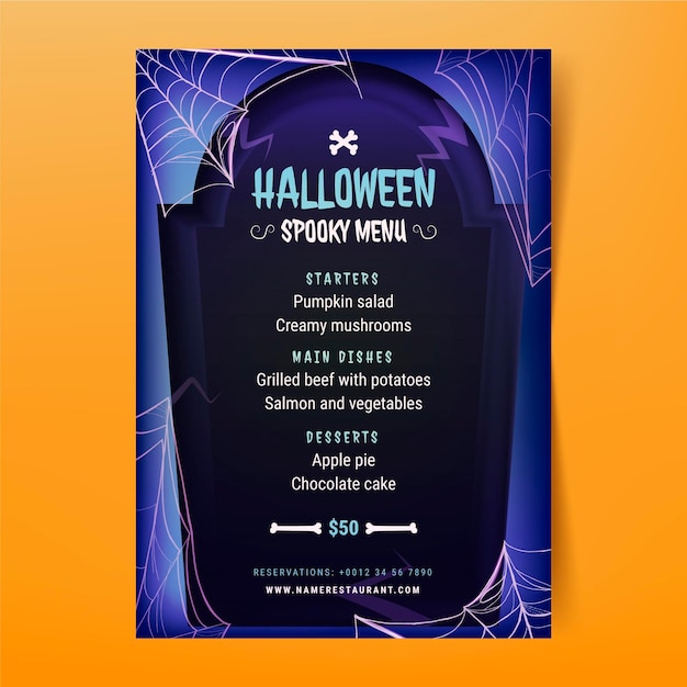 Modelo de menu realista de halloween