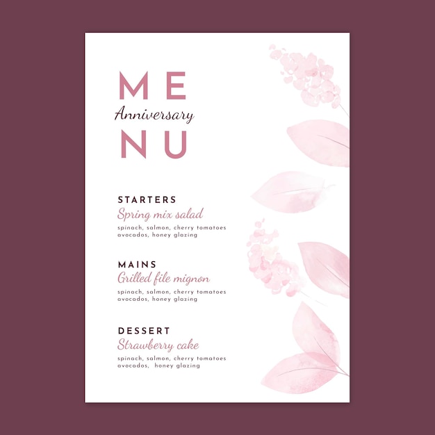 Modelo de menu vertical de aniversário de casamento