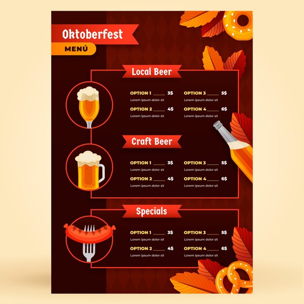 Vetor grátis modelo de menu vertical gradiente para celebração do festival de cerveja oktoberfest