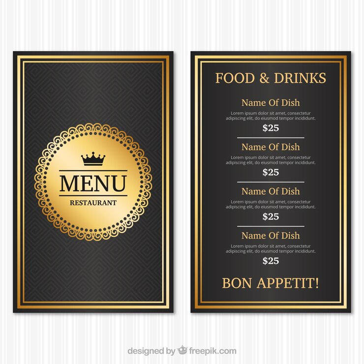 Vetor grátis modelo de menu vintage com estilo dourado