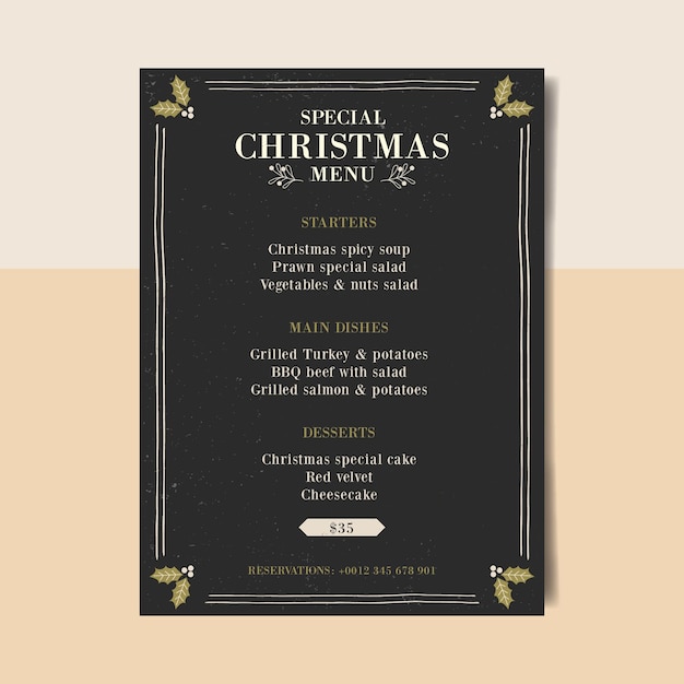 Modelo de menu vintage de natal