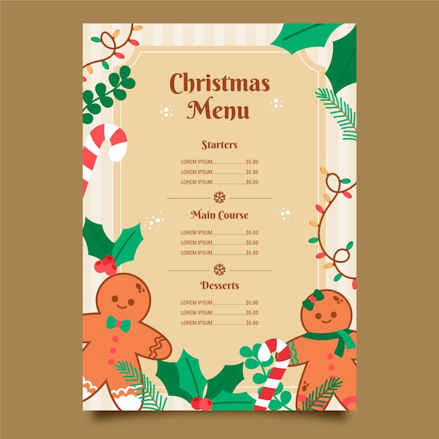 Modelo de menu vintage de natal