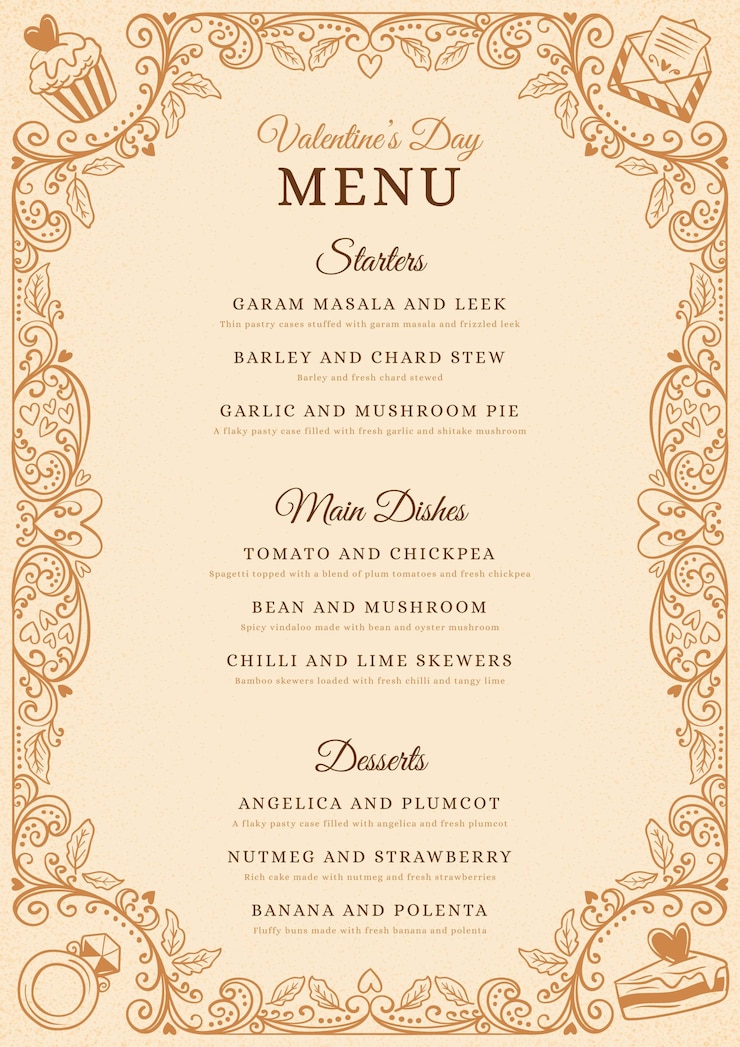 Vetor grátis modelo de menu vintage do dia dos namorados