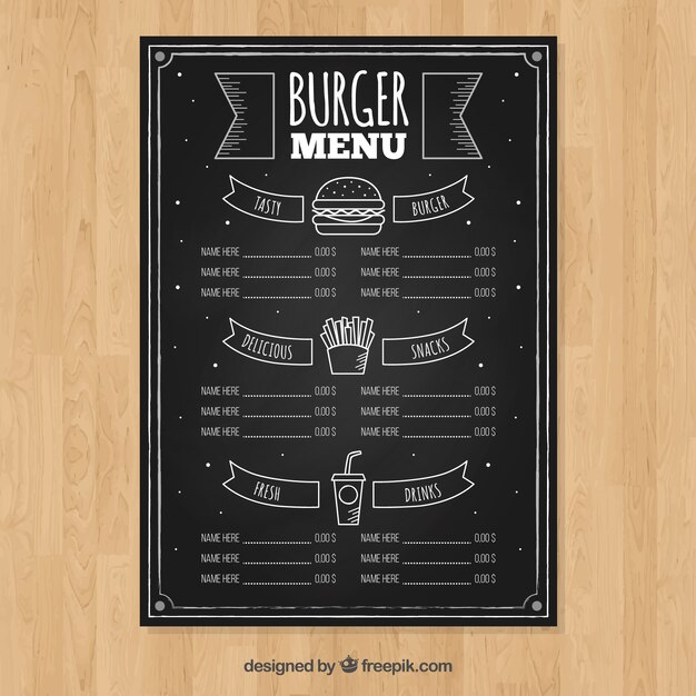 Modelo de menue vertical em estilo quadro-negro