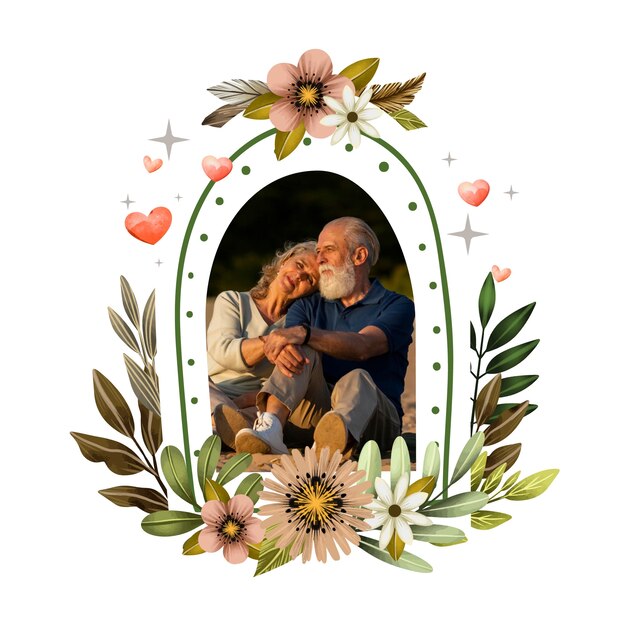 Modelo de moldura de foto de amor à aquarela