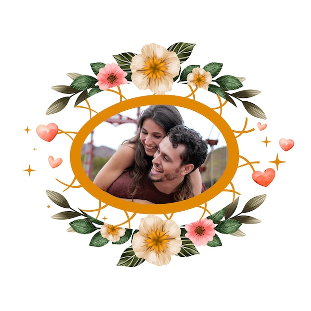 Modelo de moldura de foto de amor à aquarela