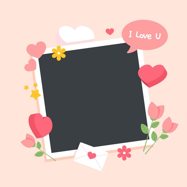 Modelo de moldura de foto de amor desenhada de mão