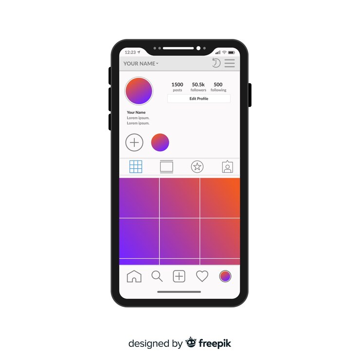 Vetor grátis modelo de moldura de foto instagram no smartphone