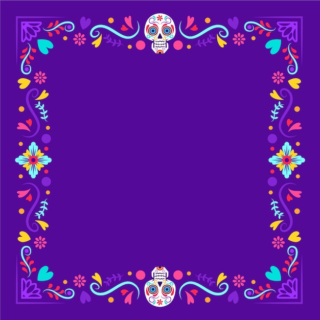 Modelo de moldura plana para a celebração do dia de muertos