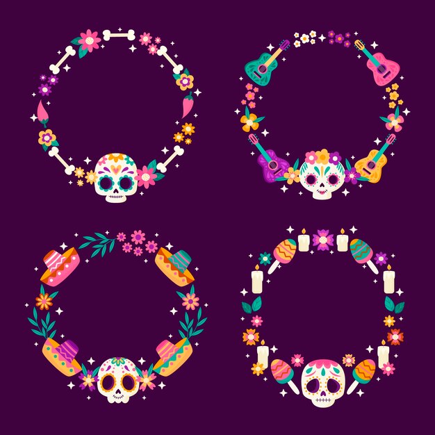 Modelo de moldura plana para a celebração do dia de muertos