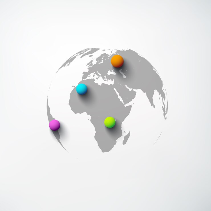 Vetor grátis modelo de mundo abstrato da web com globo e pinos redondos coloridos em branco isolado