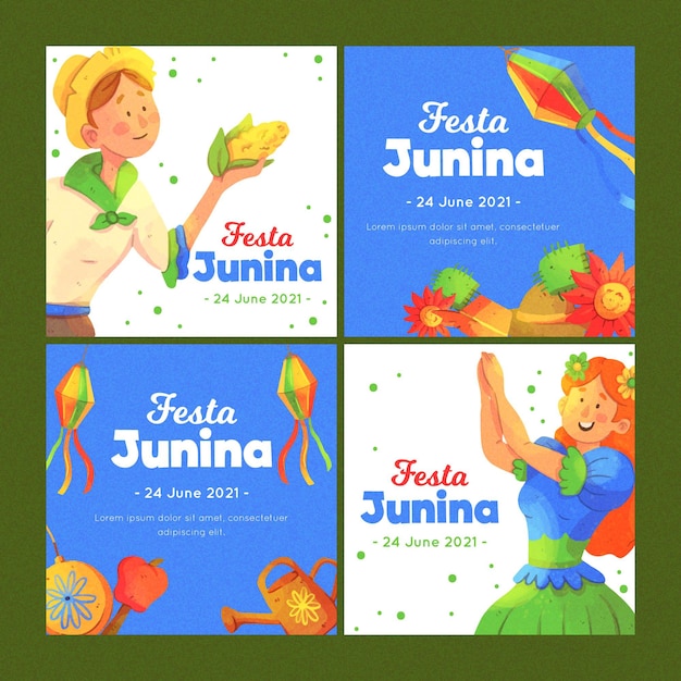 Modelo de pacote de cartão festa junina aquarela