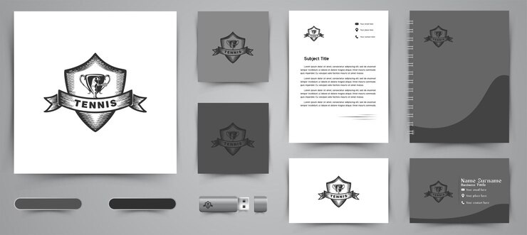 Vetor grátis modelo de pacote de marca comercial de logotipo de distintivo de tênis projetos inspiração isolada no fundo branco