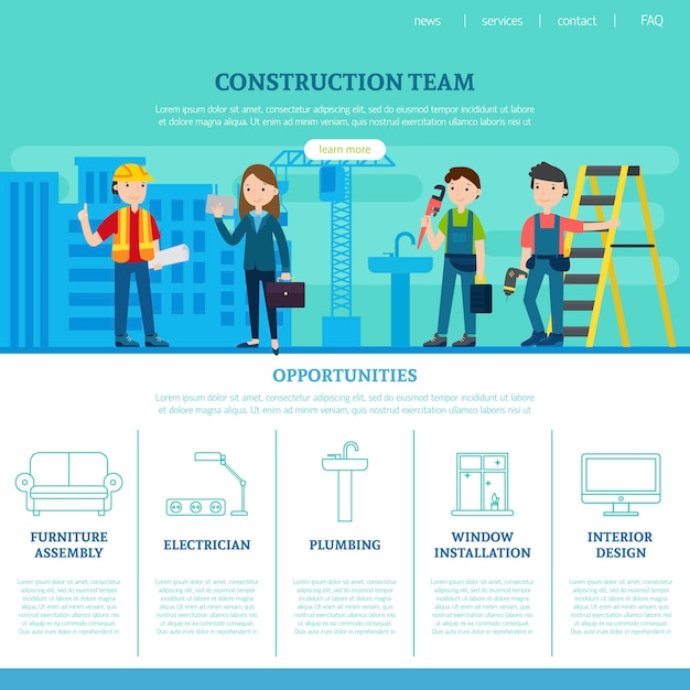 Modelo de página da web da equipe de construção