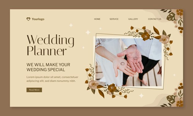 Modelo de página de aterrissagem de celebração de casamento de design plano