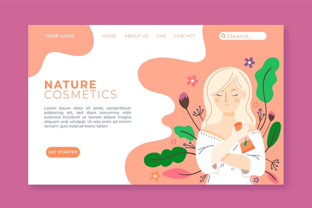 Modelo de página de aterrissagem de cosméticos de natureza