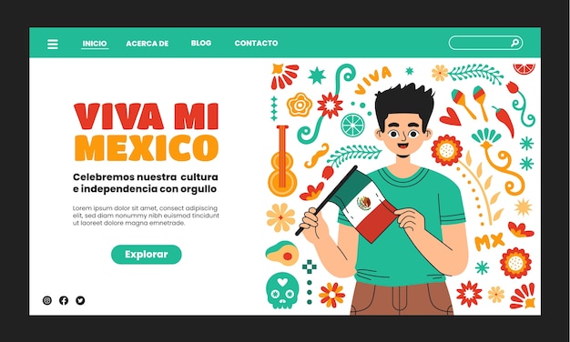 Vetor grátis modelo de página de chegada para a celebração do dia da independência do méxico