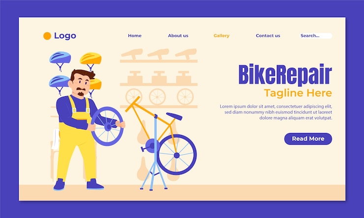 Vetor grátis modelo de página de chegada plana para negócios de lojas de bicicletas