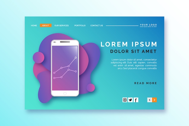 Modelo de página de destino com smartphone