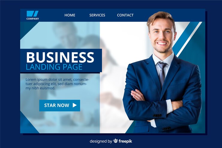 Vetor grátis modelo de página de destino comercial com foto