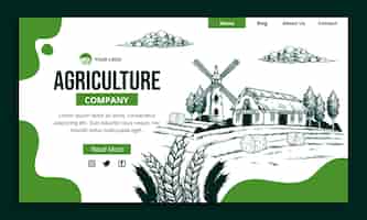 Vetor grátis modelo de página de destino da empresa agrícola desenhada à mão