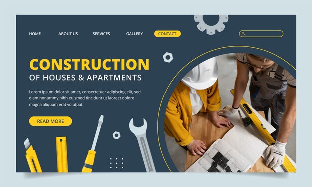 Modelo de página de destino da empresa de construção plana