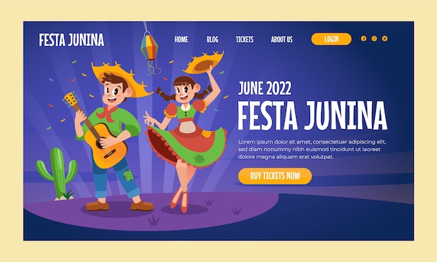 Modelo de página de destino da festa junina desenhada à mão