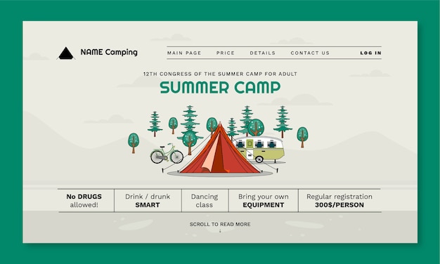 Modelo de página de destino de acampamento de verão plano