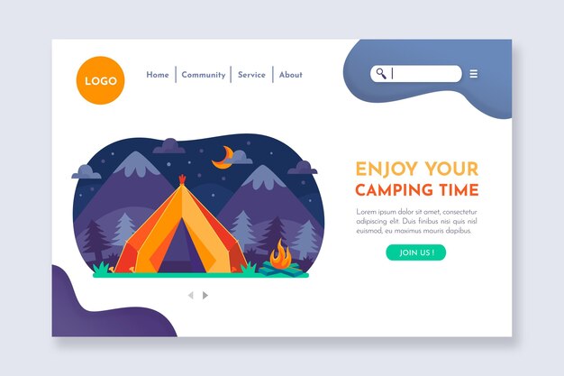 Modelo de página de destino de acampamento ilustrado