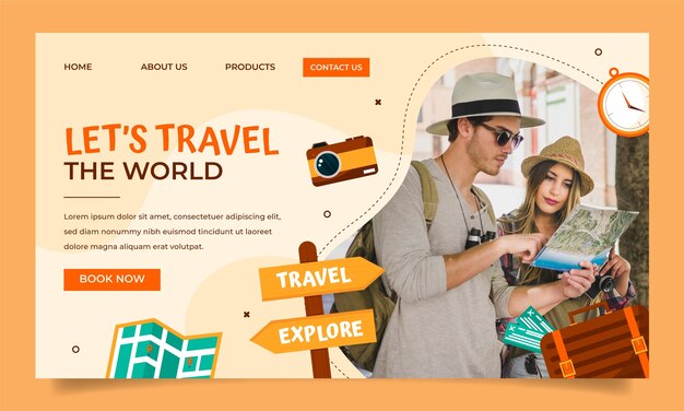 Modelo de página de destino de agência de viagens plana