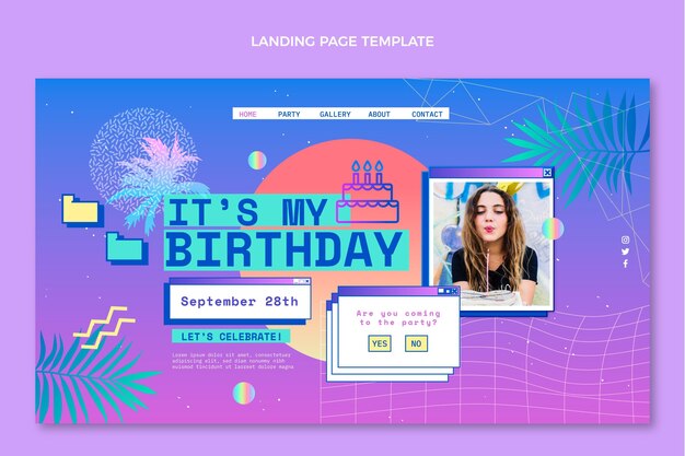 Modelo de página de destino de aniversário de gradiente retro vaporwave