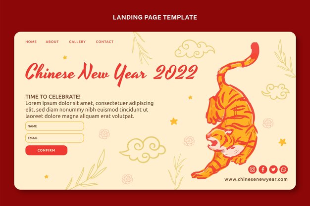 Modelo de página de destino de ano novo chinês desenhado à mão