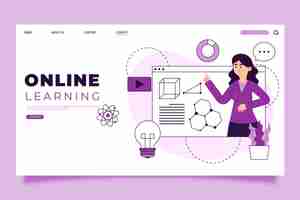 Vetor grátis modelo de página de destino de aprendizagem on-line plana e linear